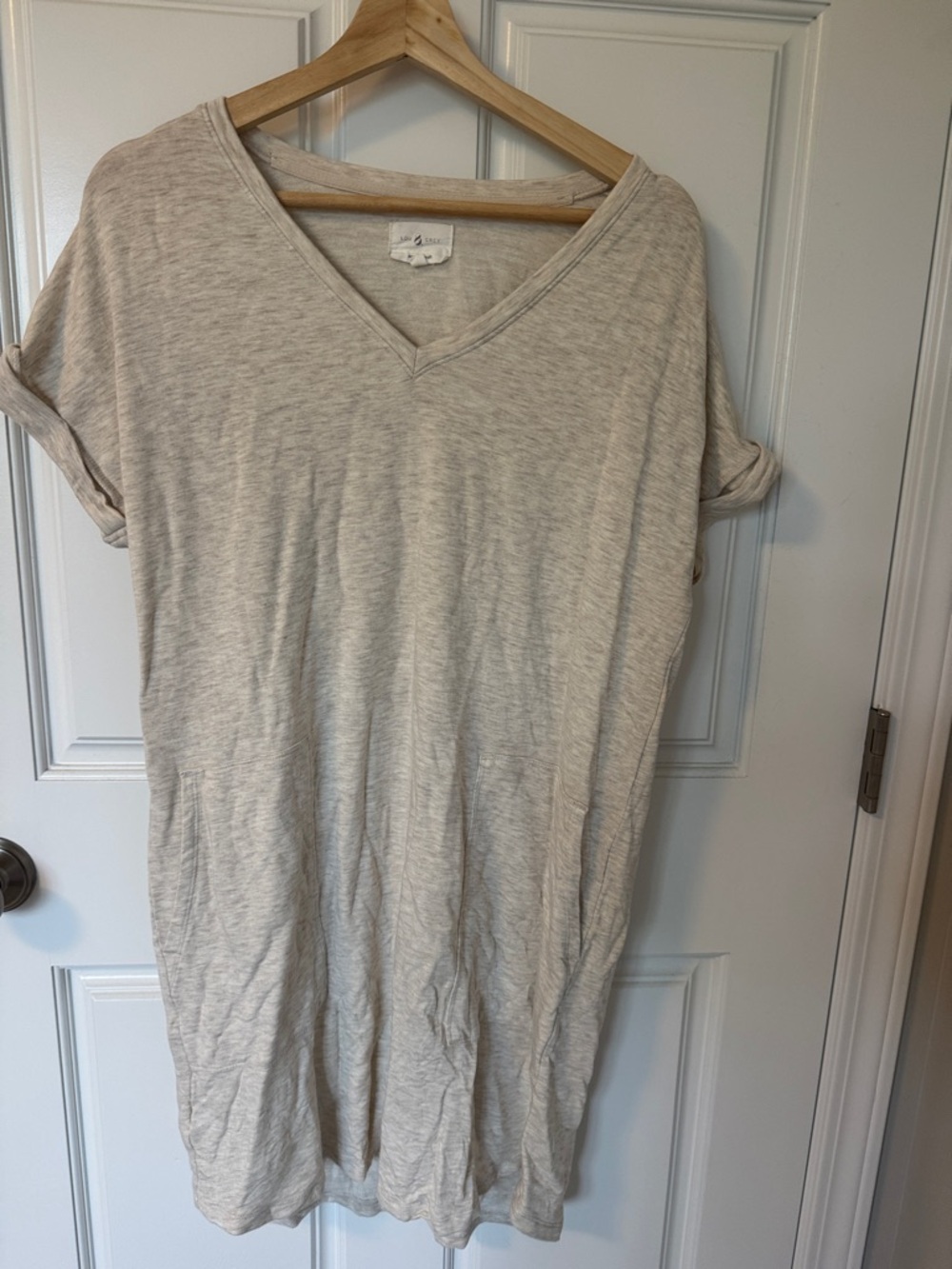 Light Heathered Beige V-Neck T-Shirt Dress.